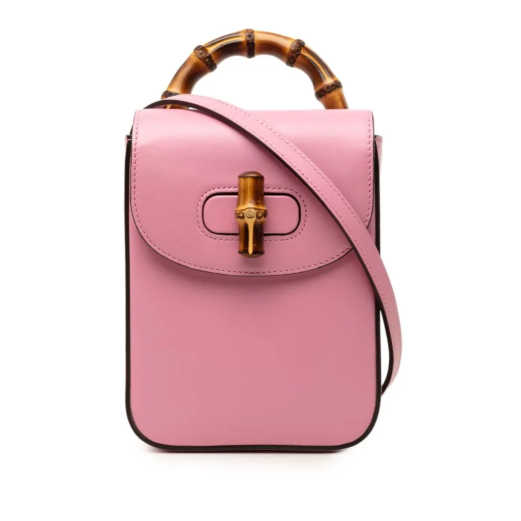 Gucci Mini Calfskin Bamboo Top Handle Bag Pink Leather Very good - Inside View