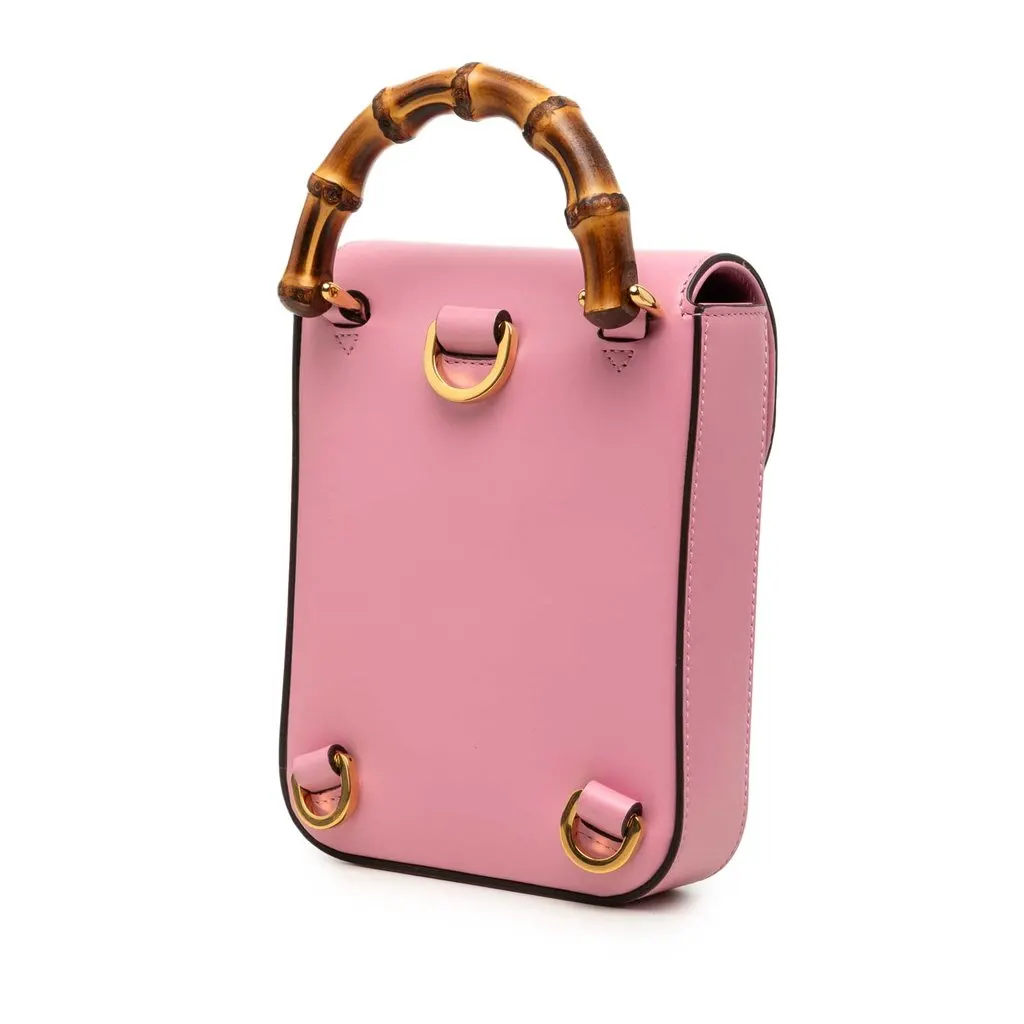 Gucci Mini Calfskin Bamboo Top Handle Bag Pink Leather Very good - Model View