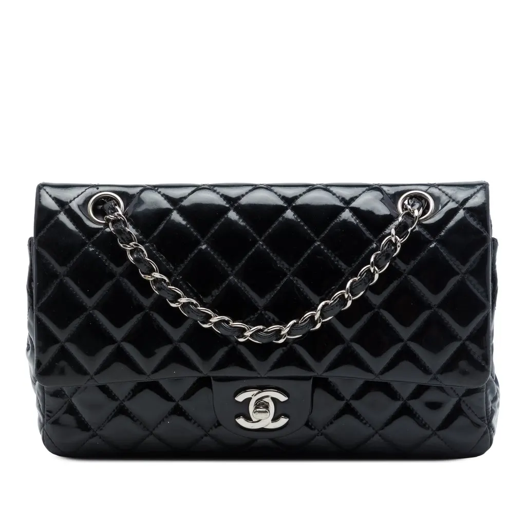 Chanel Medium Classic Patent Double Flap Black Leather Very good - Front View