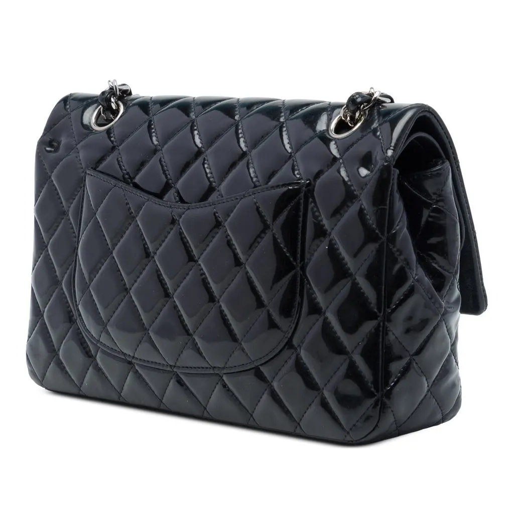 Chanel Medium Classic Patent Double Flap Black Leather Very good - Back View