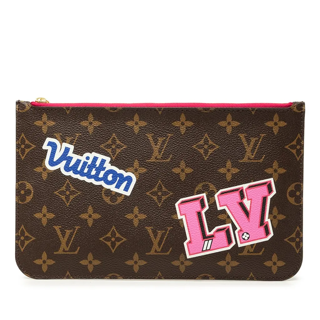Louis Vuitton Monogram Patches Neverfull MM Pouch Brown Very good - Front View