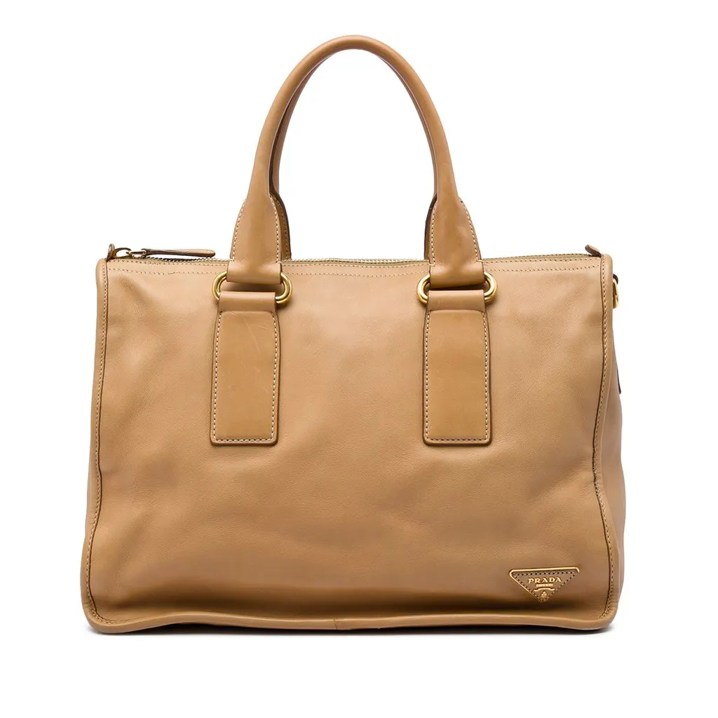 Prada Soft Calf Satchel Brown Leather Good - Front View