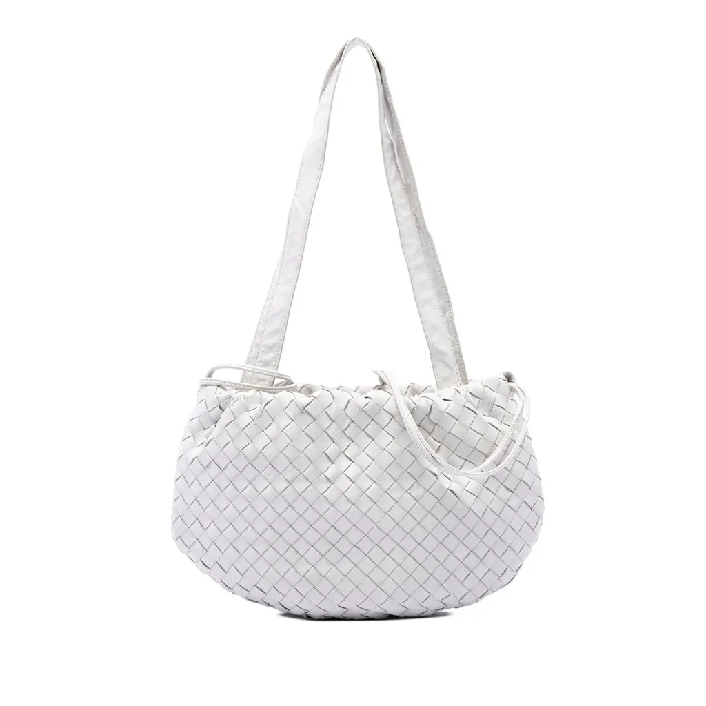 Bottega Veneta Small Nappa Intrecciato Bulb Satchel White Leather Very good - Front View