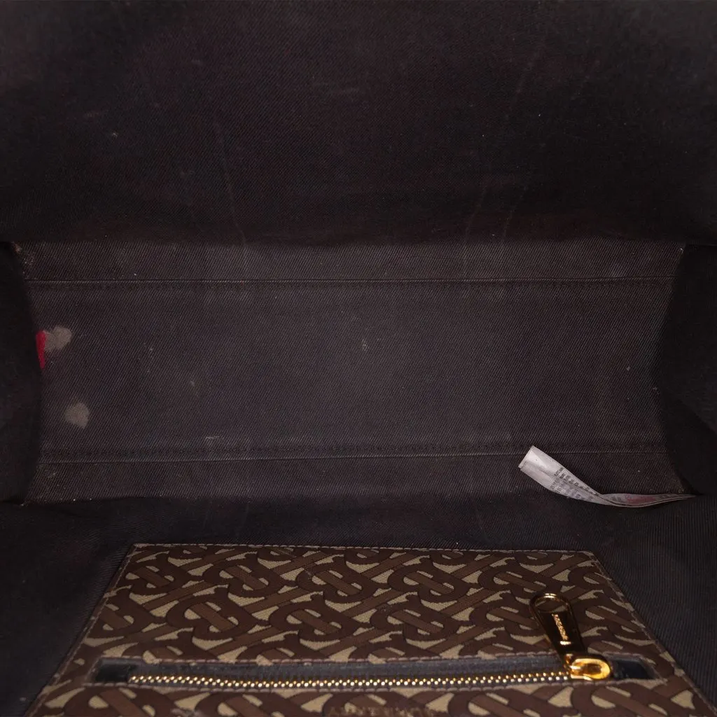Burberry TB Monogram E Canvas Stripe Book Tote Brown Very good - Model View