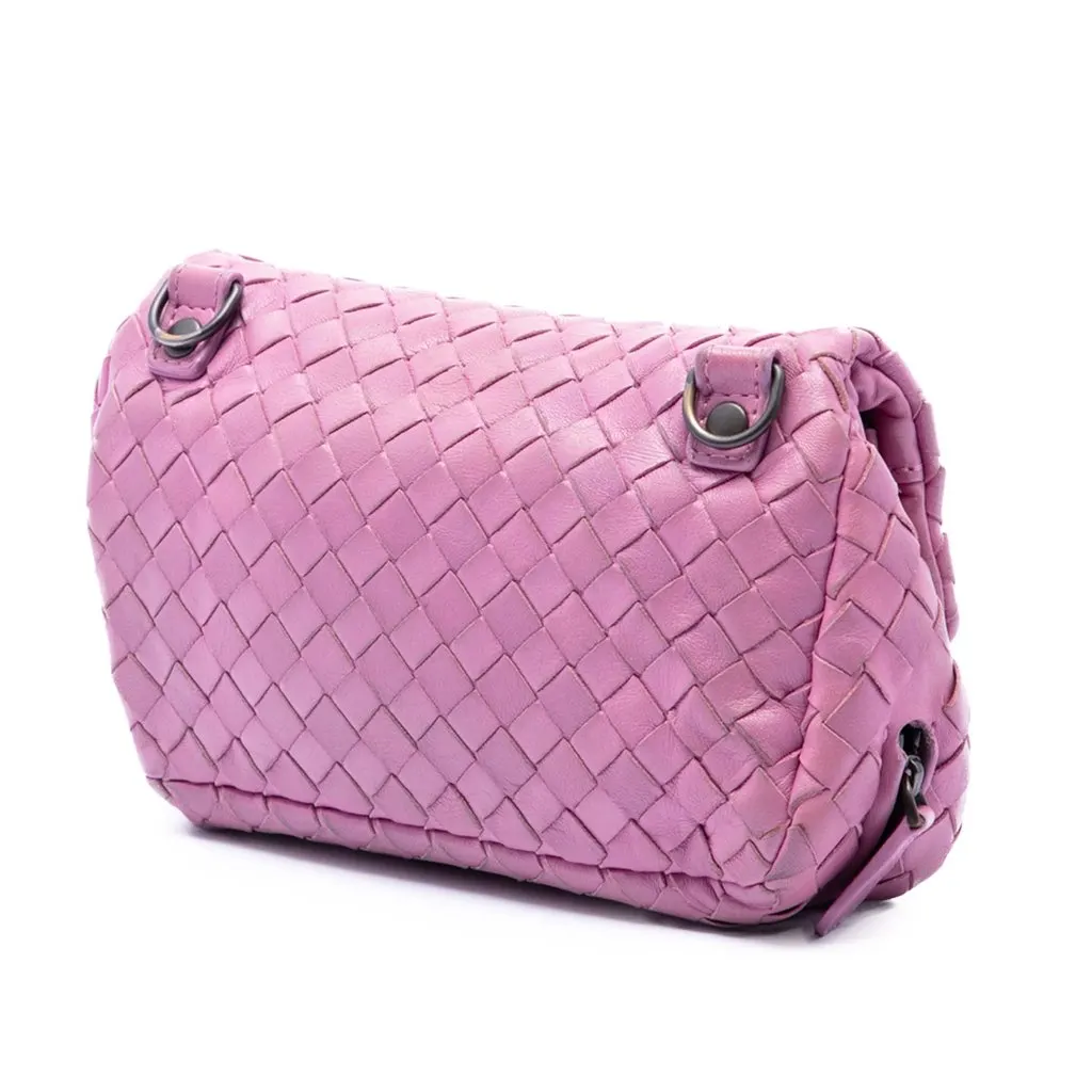 Bottega Veneta Mini Nappa Intrecciato Expandable Chain Flap Crossbody Pink Leather Very good - Back View