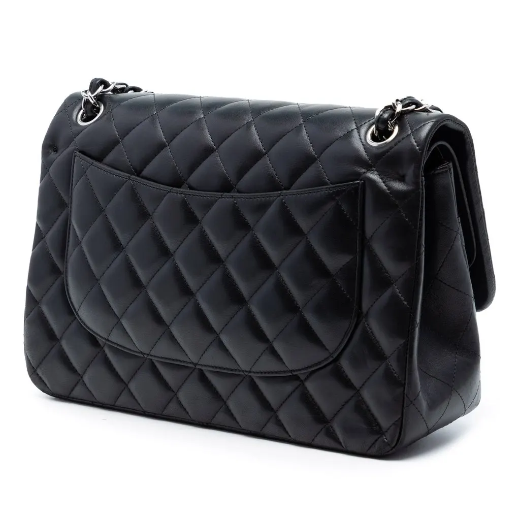 Chanel Jumbo Classic Lambskin Double Flap Black Leather Very good - Back View