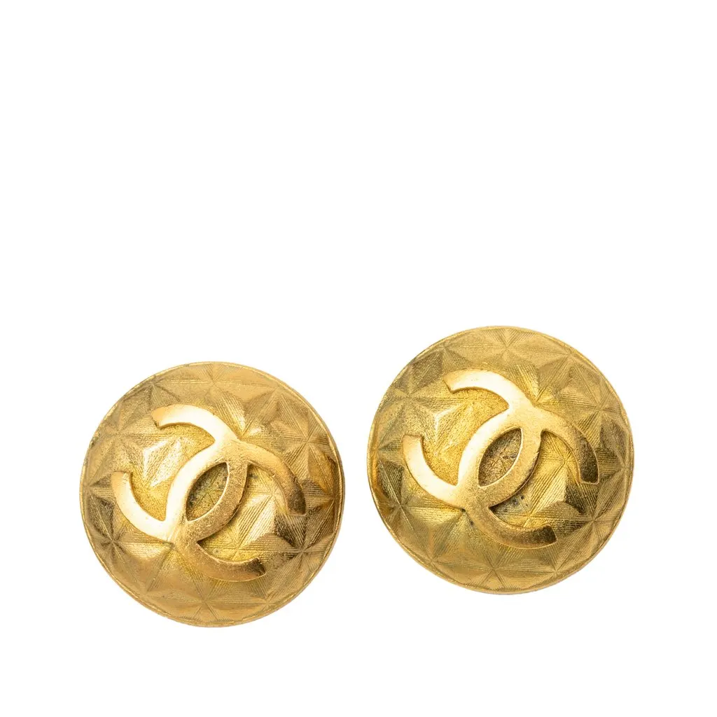 Chanel CC Gold Plated Stud Button Clip On Earrings Gold Metal Very good - Front View