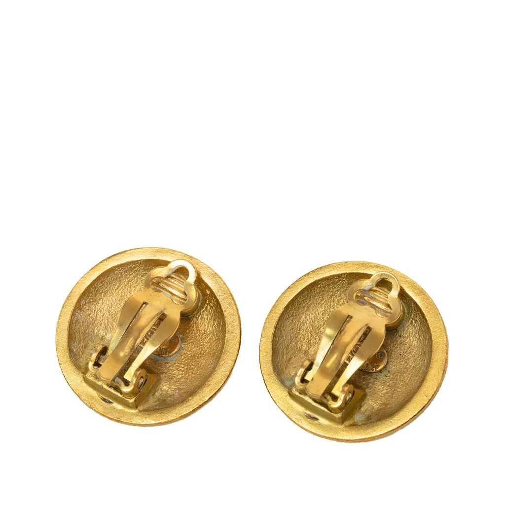Chanel CC Gold Plated Stud Button Clip On Earrings Gold Metal Very good - Back View