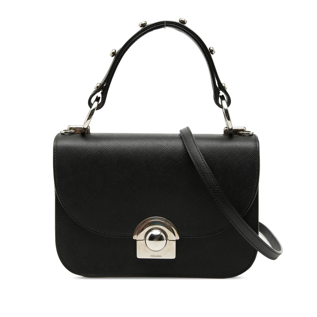 Prada Saffiano Lux Arcade Satchel Black Small Leather