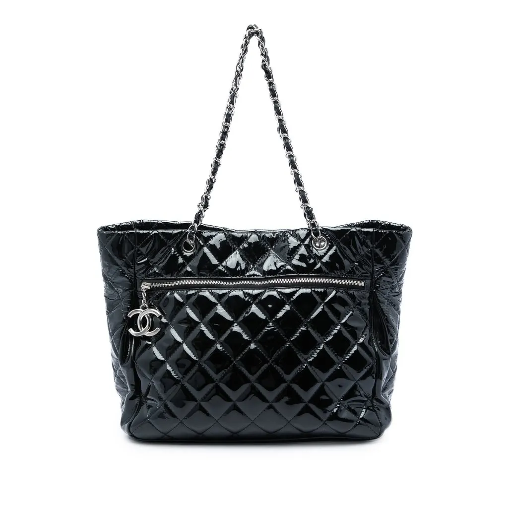 Chanel Large Quilted Patent Chic and Glitter Tote Black Leather Very good - Front View