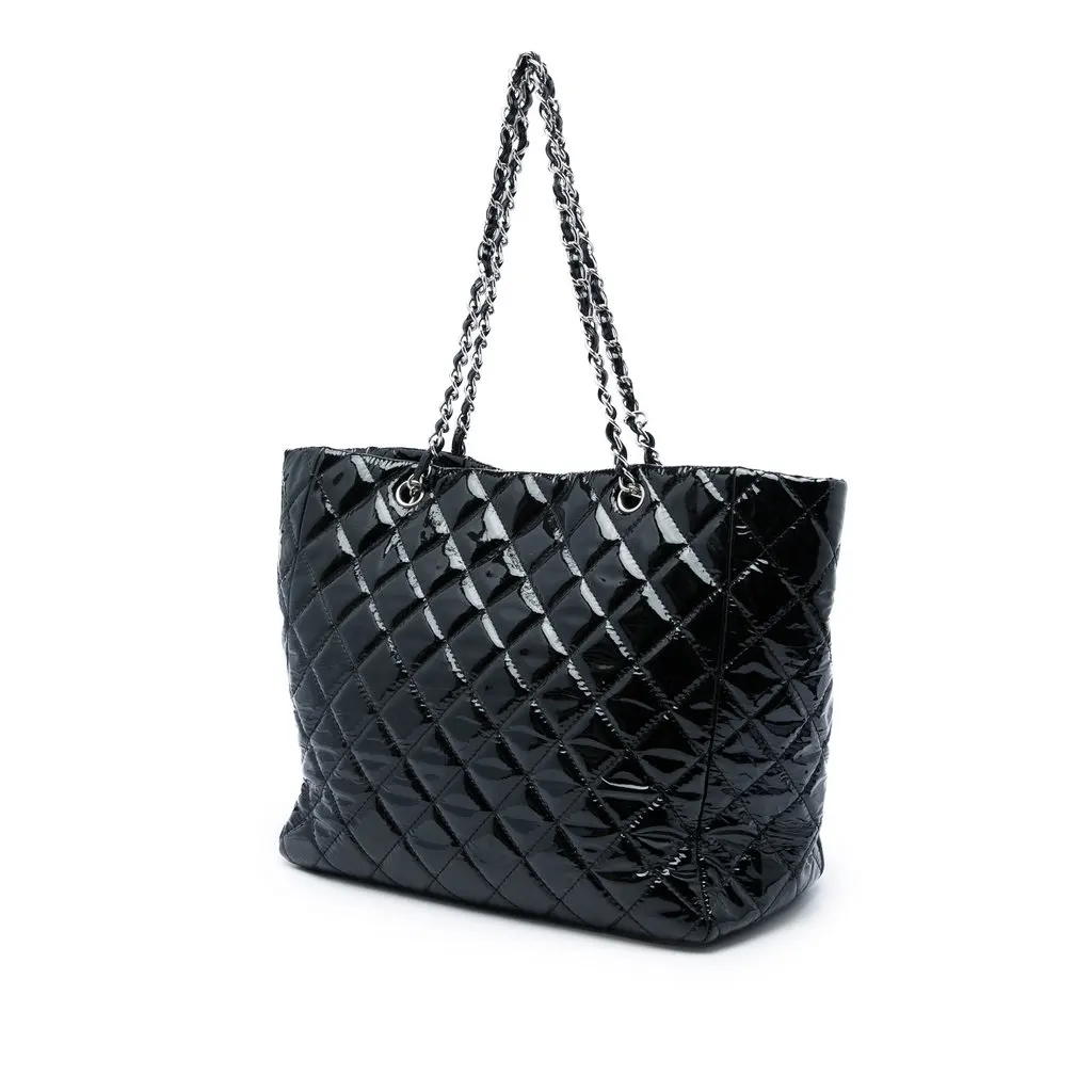 Chanel Large Quilted Patent Chic and Glitter Tote Black Leather Very good - Back View
