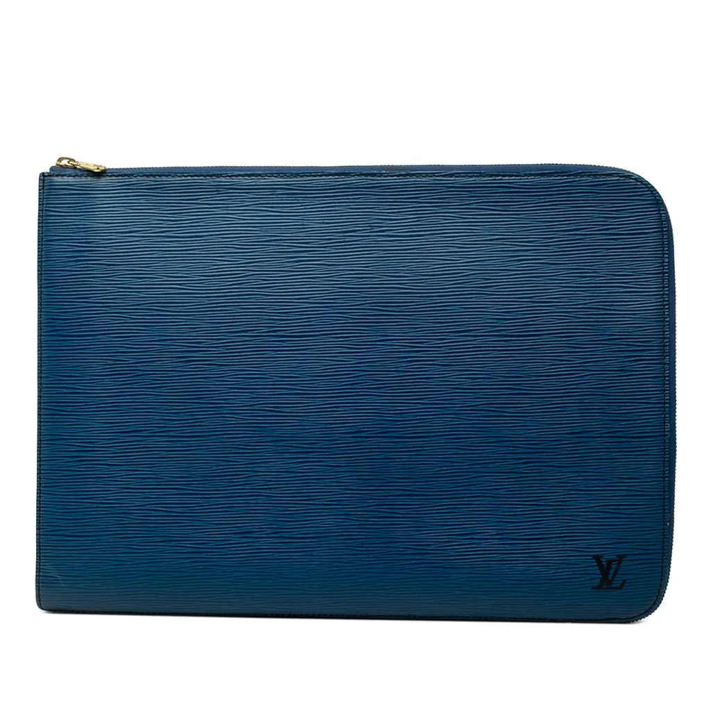 Louis Vuitton Epi Poche Documents Portfolio Blue Leather Good - Front View