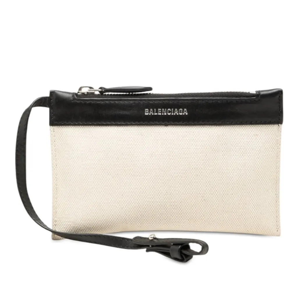 Balenciaga Canvas Navy Cabas Pouch White Canvas Good - Front View