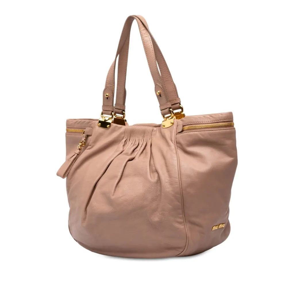 Miu Miu Lambskin Side Pocket Tote Pink Leather Good - Back View