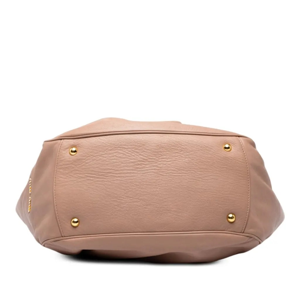 Miu Miu Lambskin Side Pocket Tote Pink Leather Good - Inside View