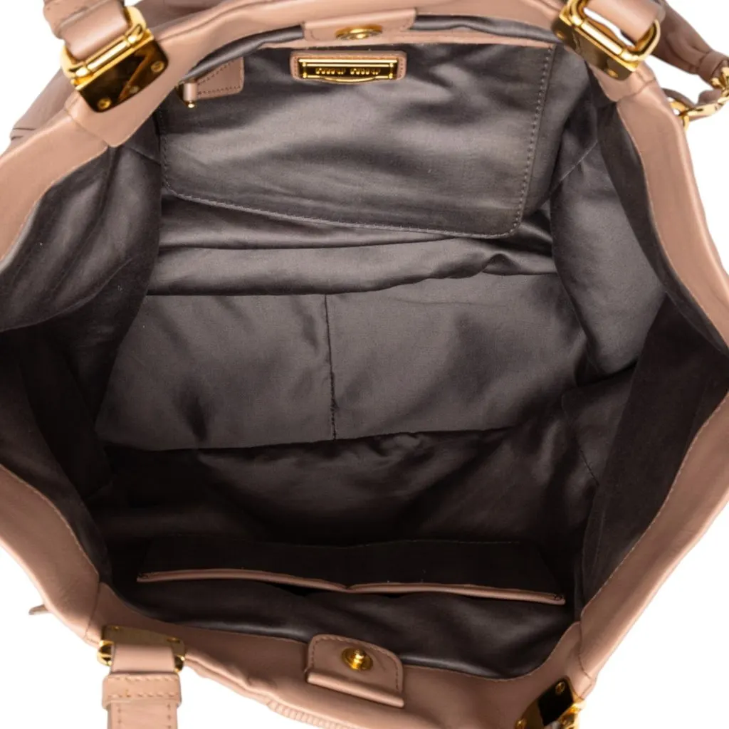 Miu Miu Lambskin Side Pocket Tote Pink Leather Good - Model View