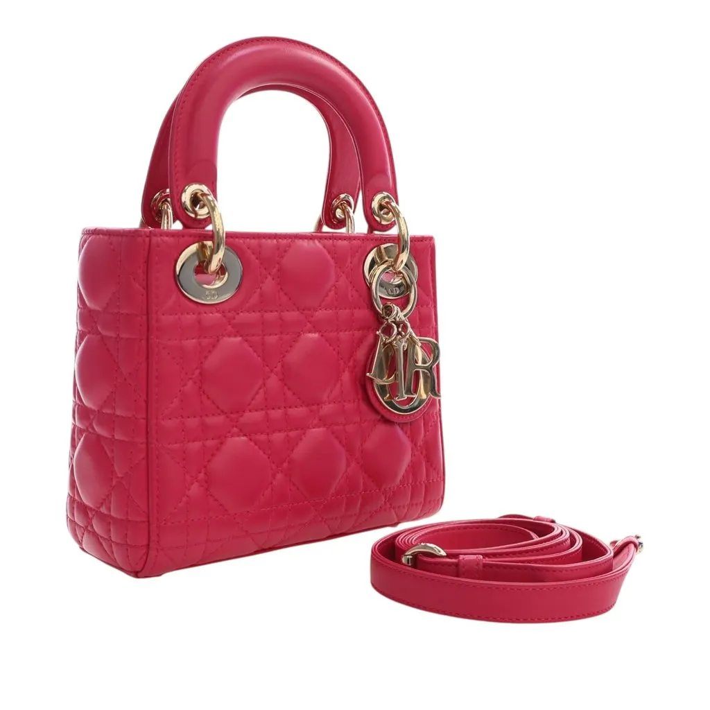 Dior Mini Lambskin Cannage Lady Dior Pink Leather Very good - Back View