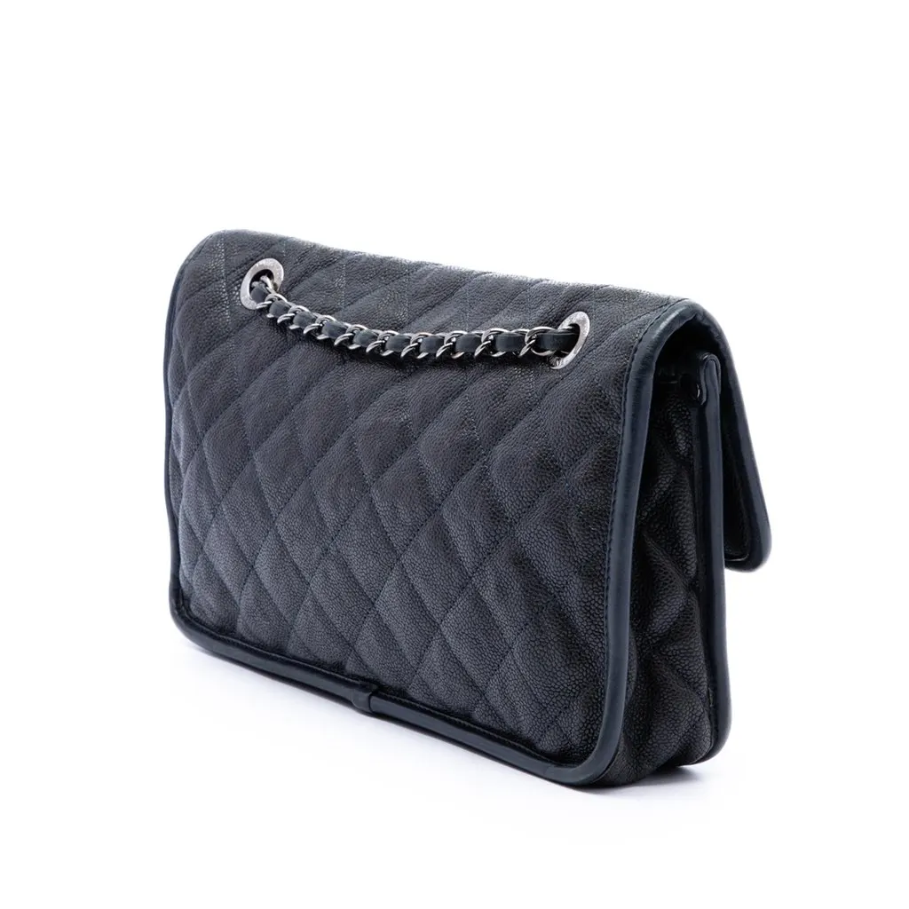 Chanel Medium Quilted Caviar French Riviera Flap Blue Leather Very good - Back View