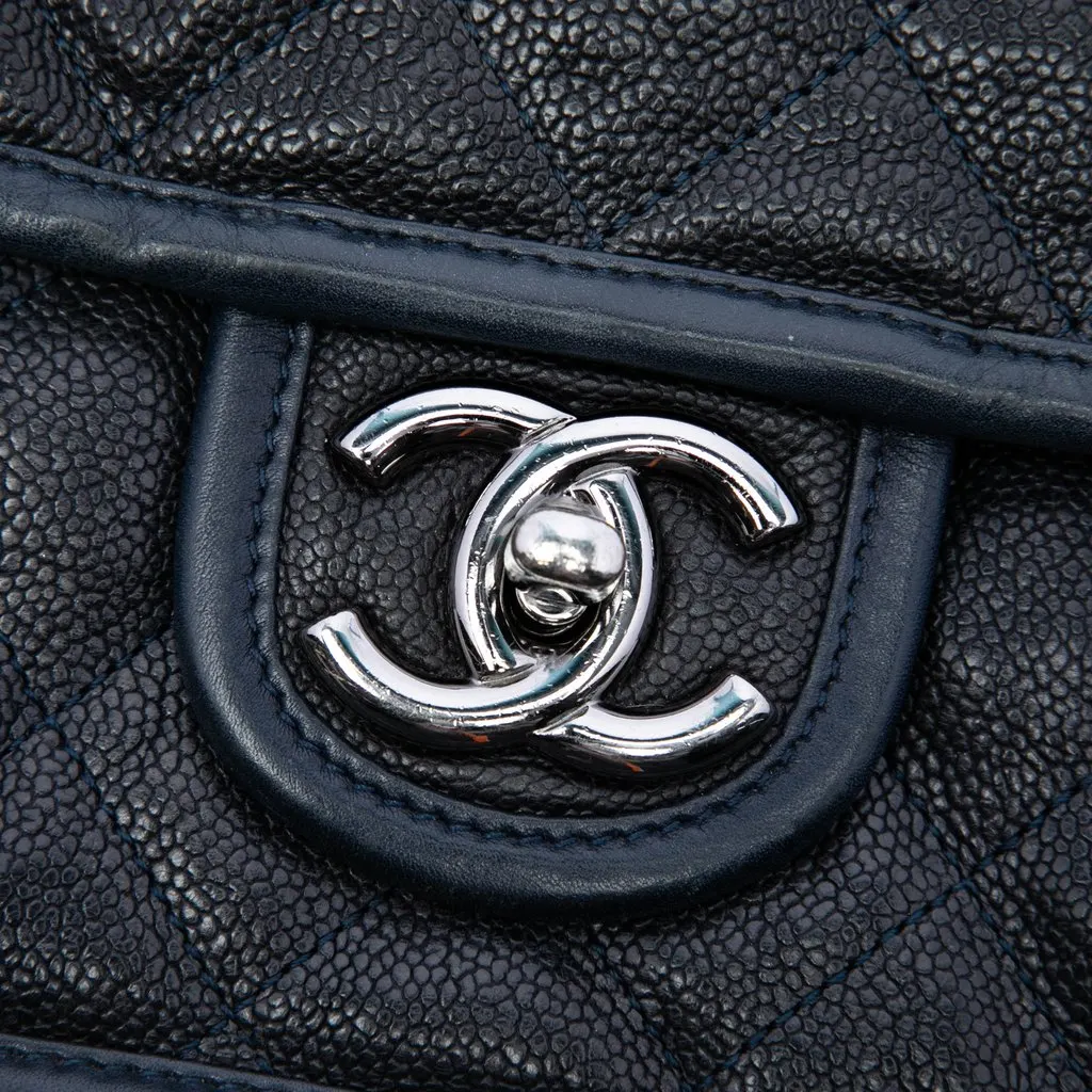 Chanel Medium Quilted Caviar French Riviera Flap Blue Leather Very good - Box View