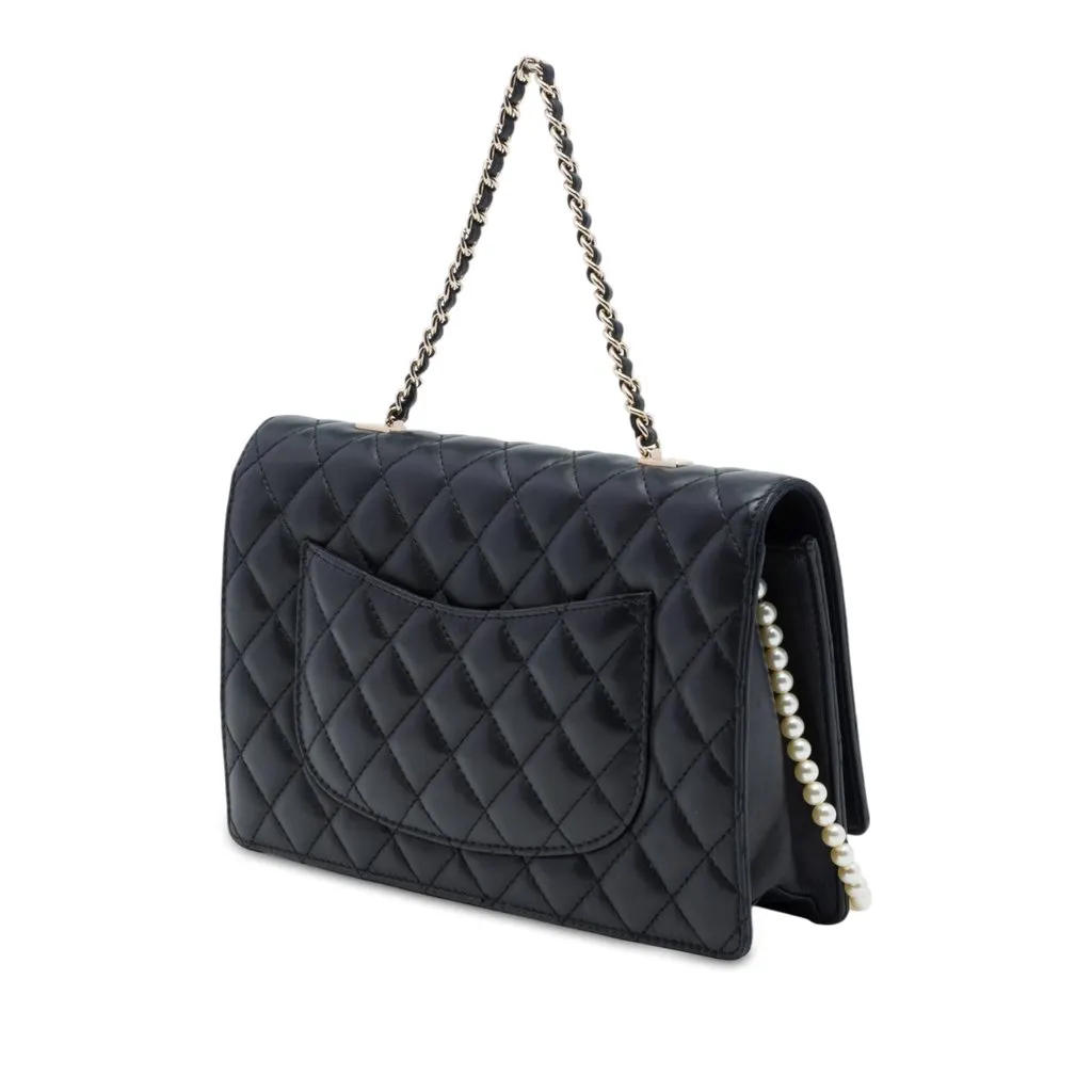 Chanel CC Quilted Lambskin Fantasy Pearl Single Flap Black Leather Very good - Back View