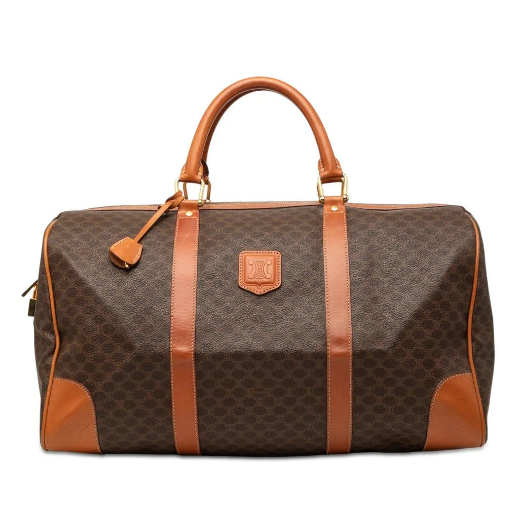 Celine Macadam Coated Canvas Travel Bag Brown Good - Front View