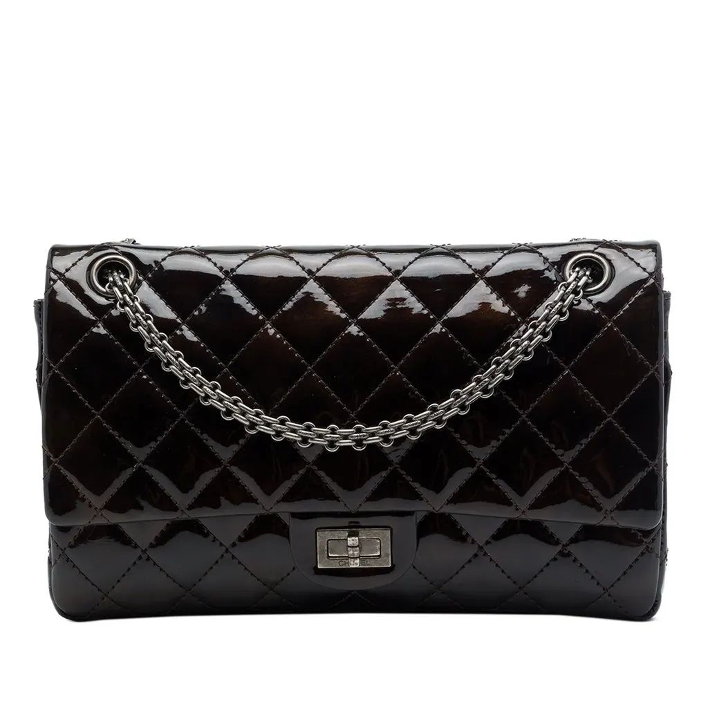 Chanel Quilted Patent Reissue 2.55 Double Flap 226 Brown Leather Good - Front View