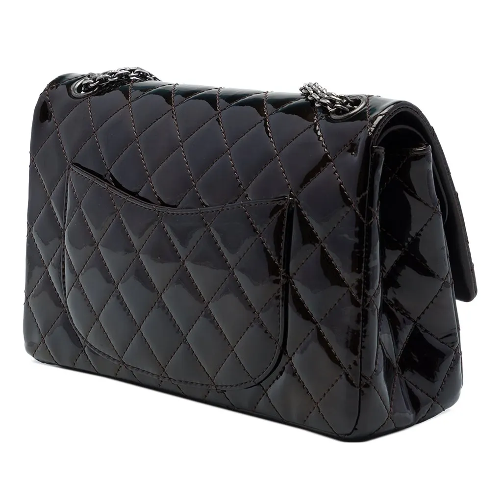 Chanel Quilted Patent Reissue 2.55 Double Flap 226 Brown Leather Good - Back View