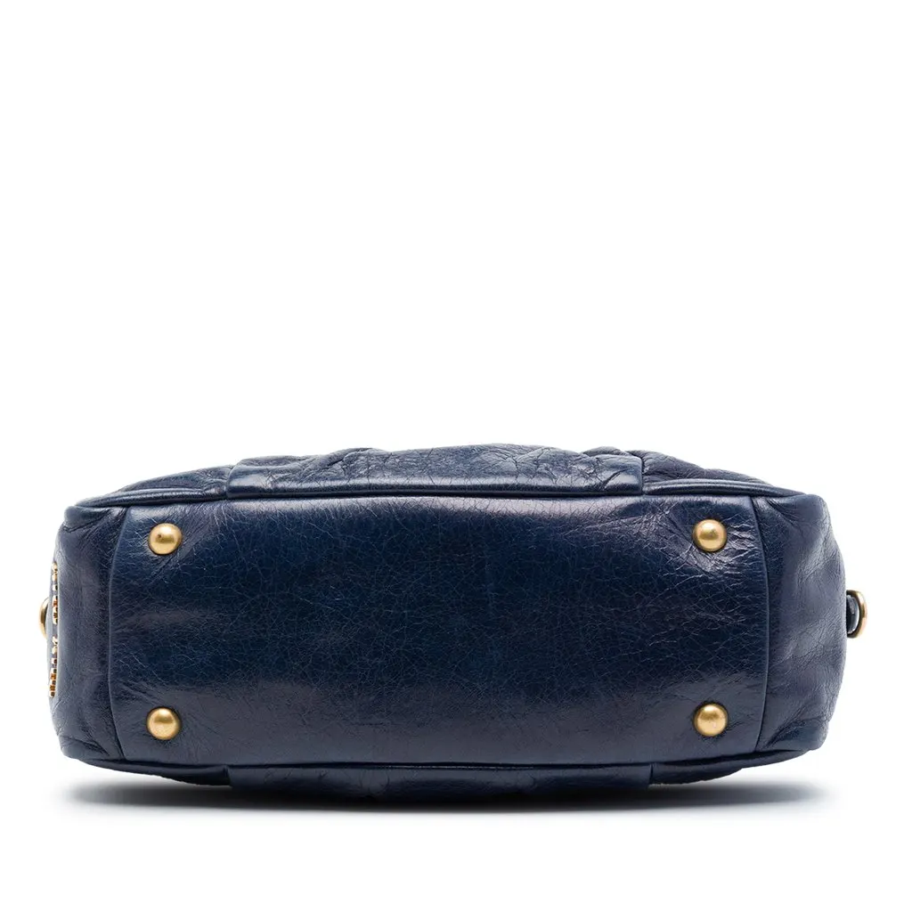 Miu Miu Vitello Lux Pleated Satchel Blue Leather Very good - Inside View