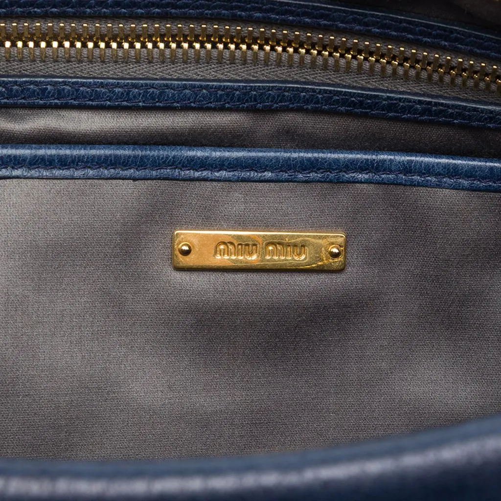Miu Miu Vitello Lux Pleated Satchel Blue Leather Very good - Box View
