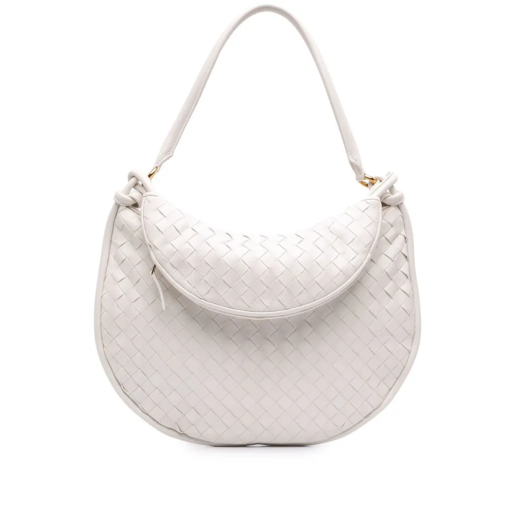 Bottega Veneta Large Nappa Intrecciato Gemelli Hobo White Leather Very good - Front View