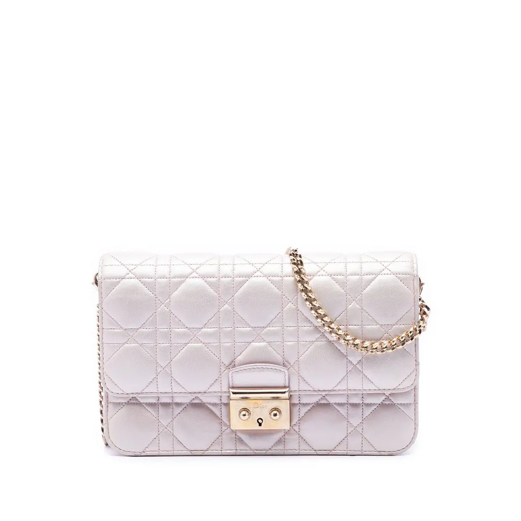 Dior Metallic Lambskin Cannage Miss Dior Promenade Crossbody Pink Leather Very good - Front View