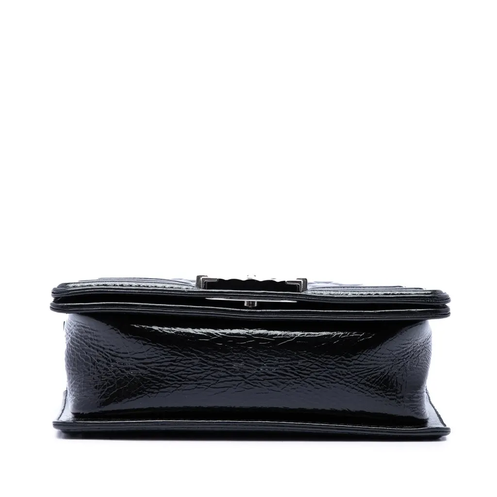 Chanel Small Quilted Crinkled Patent Boy Flap Black Leather Very good - Inside View