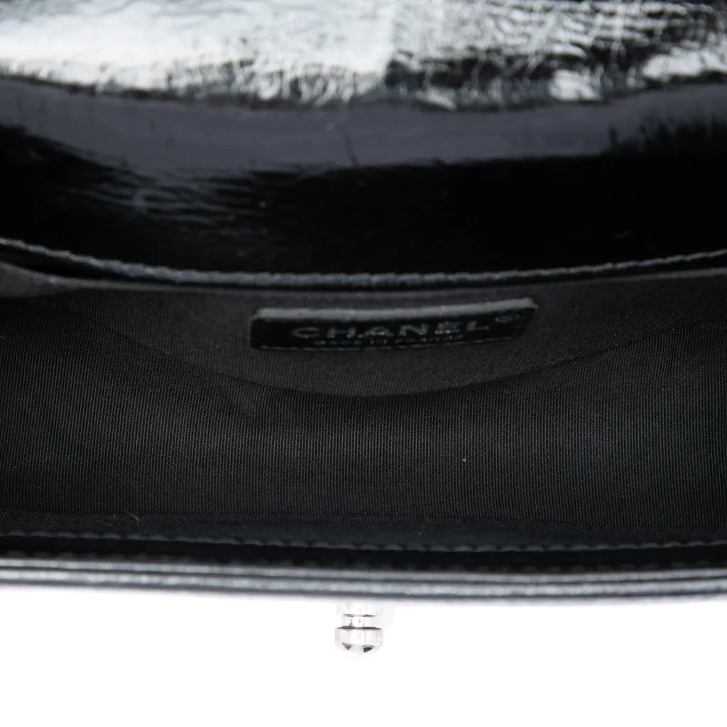 Chanel Small Quilted Crinkled Patent Boy Flap Black Leather Very good - Model View