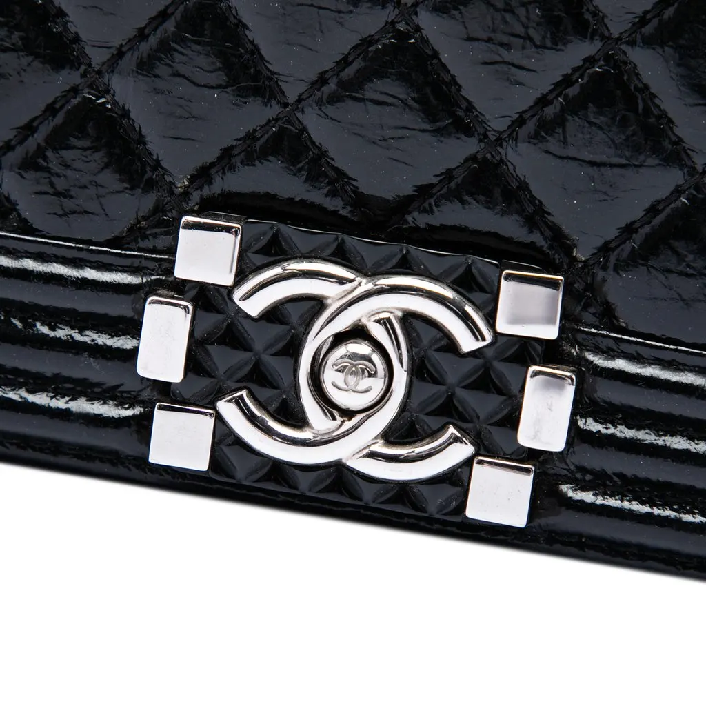 Chanel Small Quilted Crinkled Patent Boy Flap Black Leather Very good - Box View