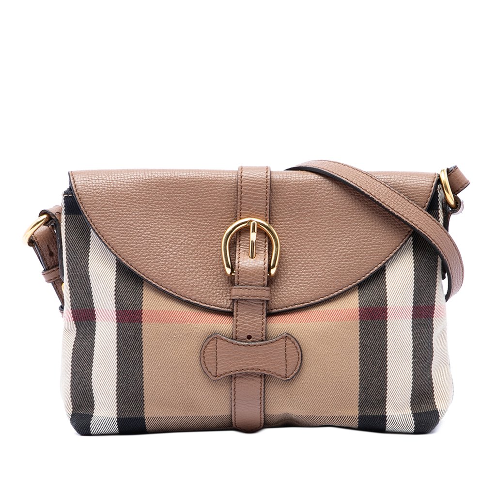 Burberry Small House Check Canvas and Leather Horseshoe Milt