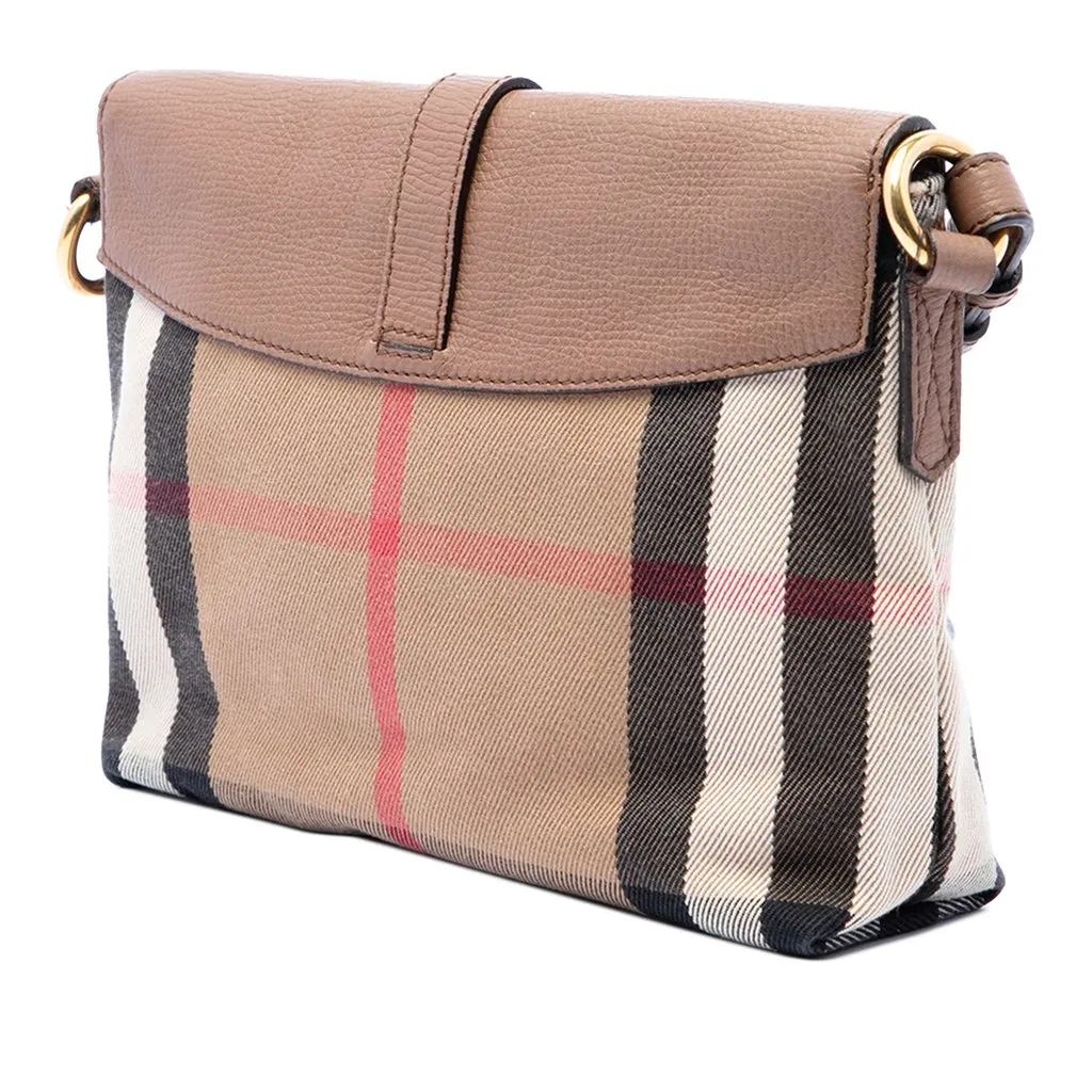 Burberry Small House Check Canvas and Leather Horseshoe Milton Crossbody Brown Good - Back View