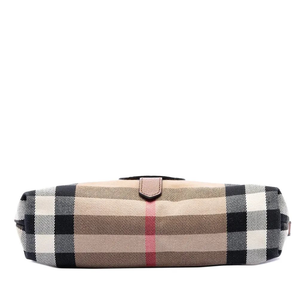 Burberry Small House Check Canvas and Leather Horseshoe Milton Crossbody Brown Good - Inside View