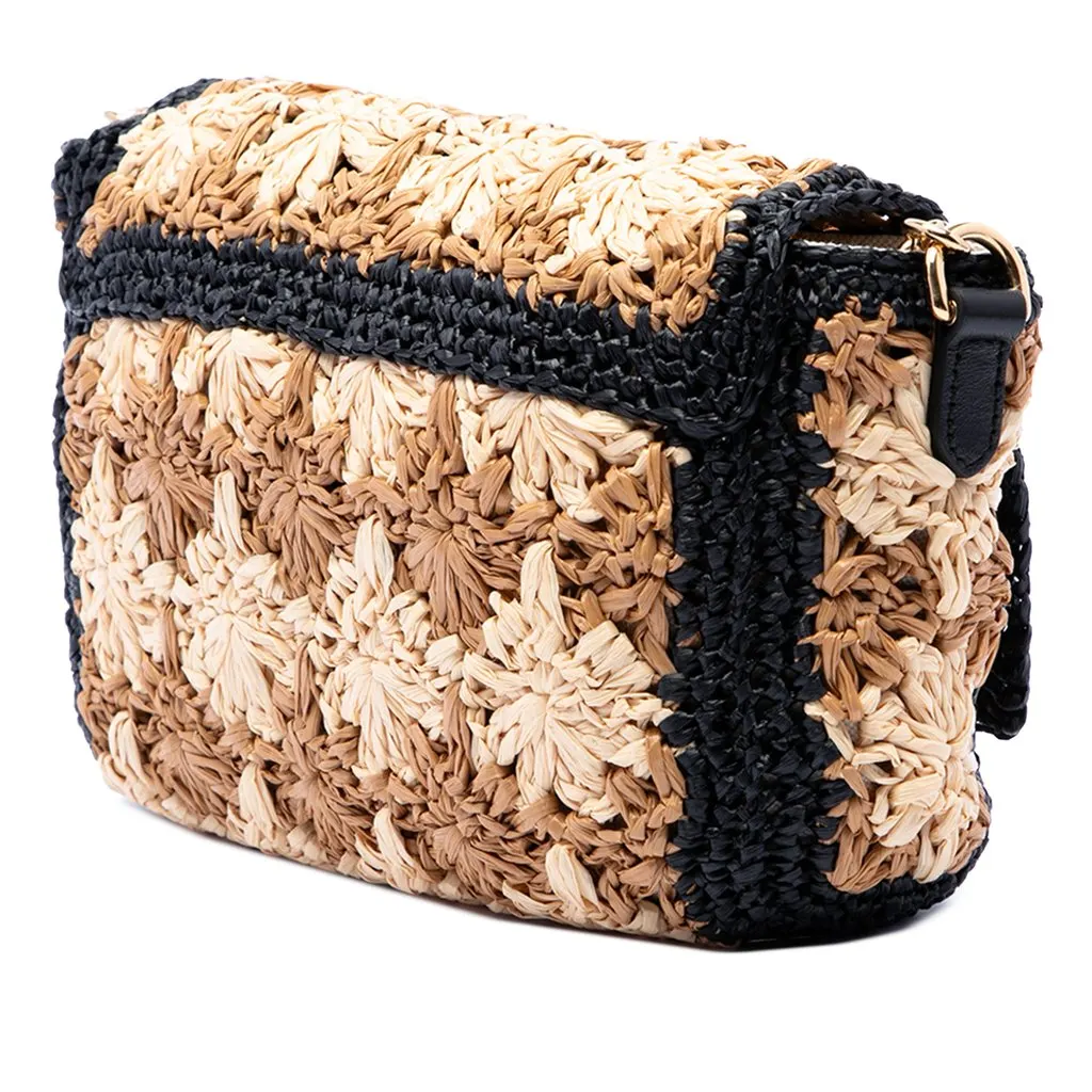 Gucci Small GG Marmont Raffia Crossbody Beige Very good - Back View