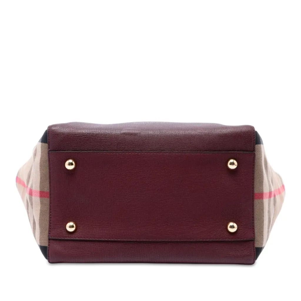 Burberry Small Derby Calfskin and House Check Canvas Canterbury Tote Red Leather Good - Inside View