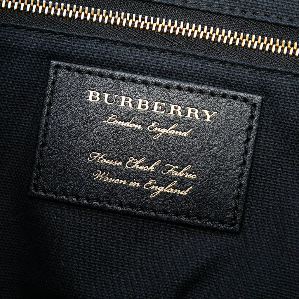 Burberry Small Derby Calfskin and House Check Canvas Canterbury Tote Red Leather Good - Box View