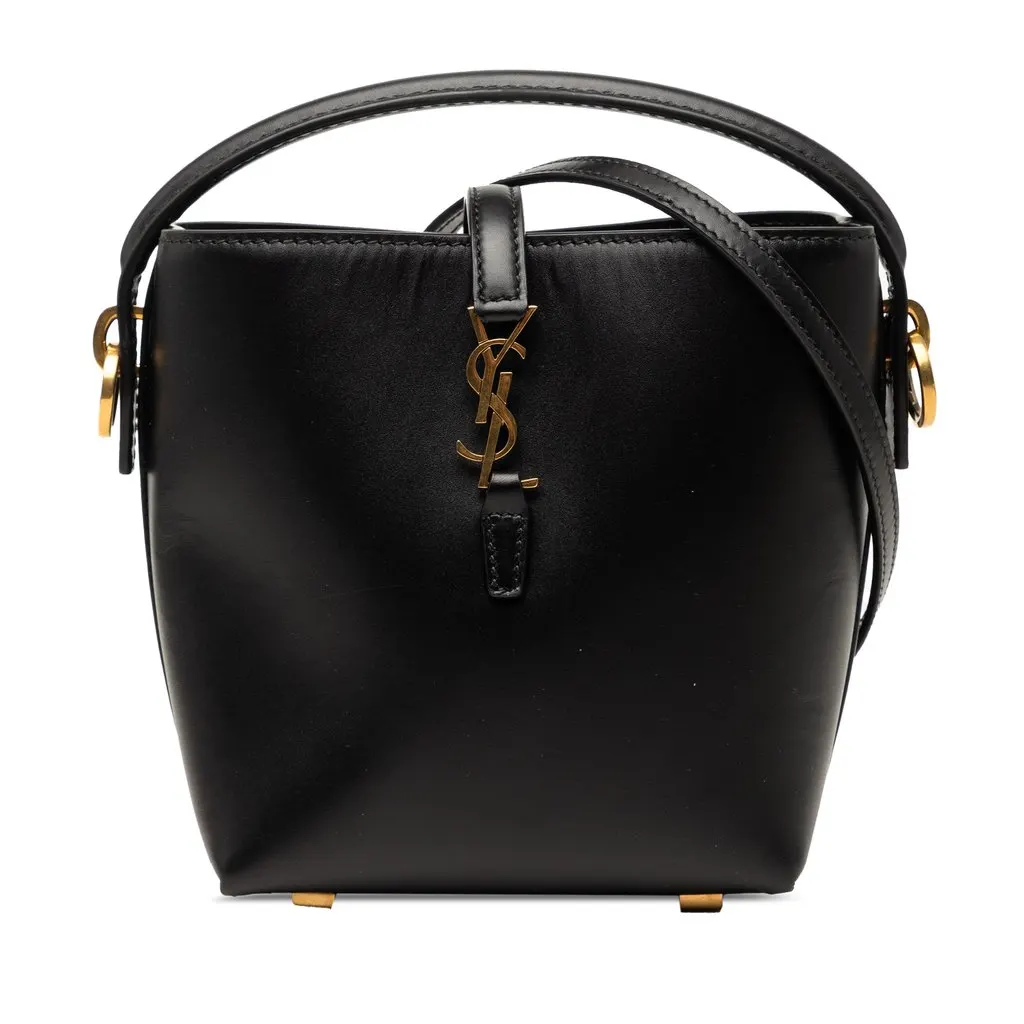 Saint Laurent Mini Shiny Calfskin Le 37 Bucket Bag Black Leather Very good - Front View