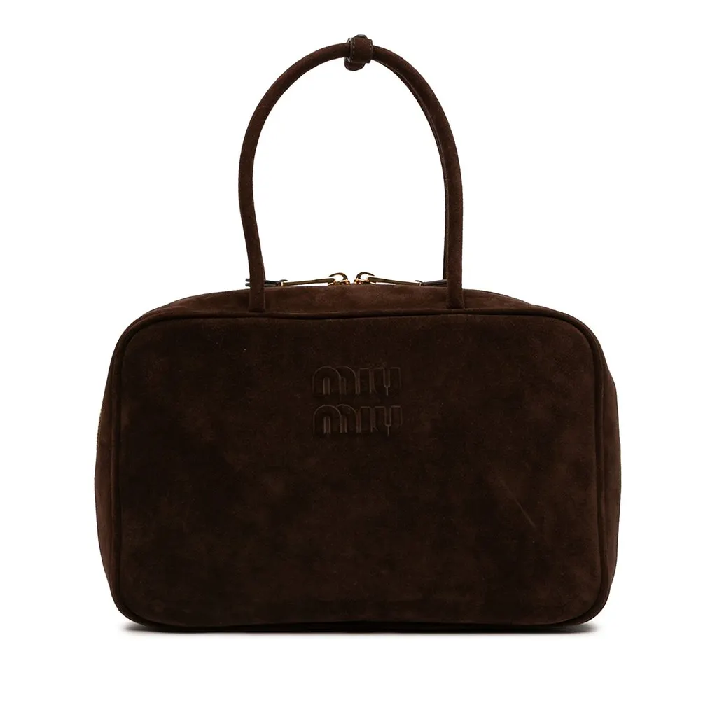 Miu Miu Large Suede Logo Beau Shoulder Bag Brown Leather Very good - Front View