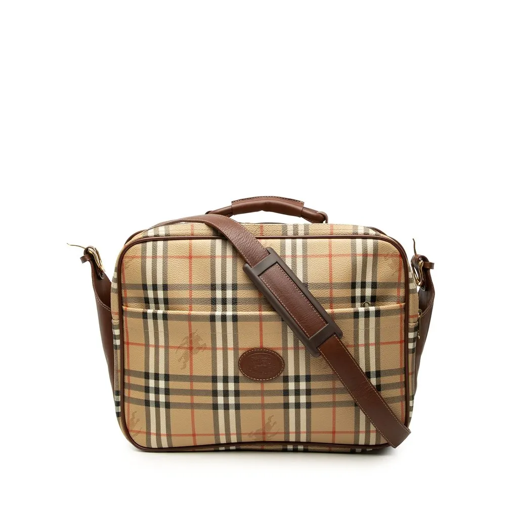 Burberry Haymarket Check Coated Canvas Satchel Beige Very good - Front View