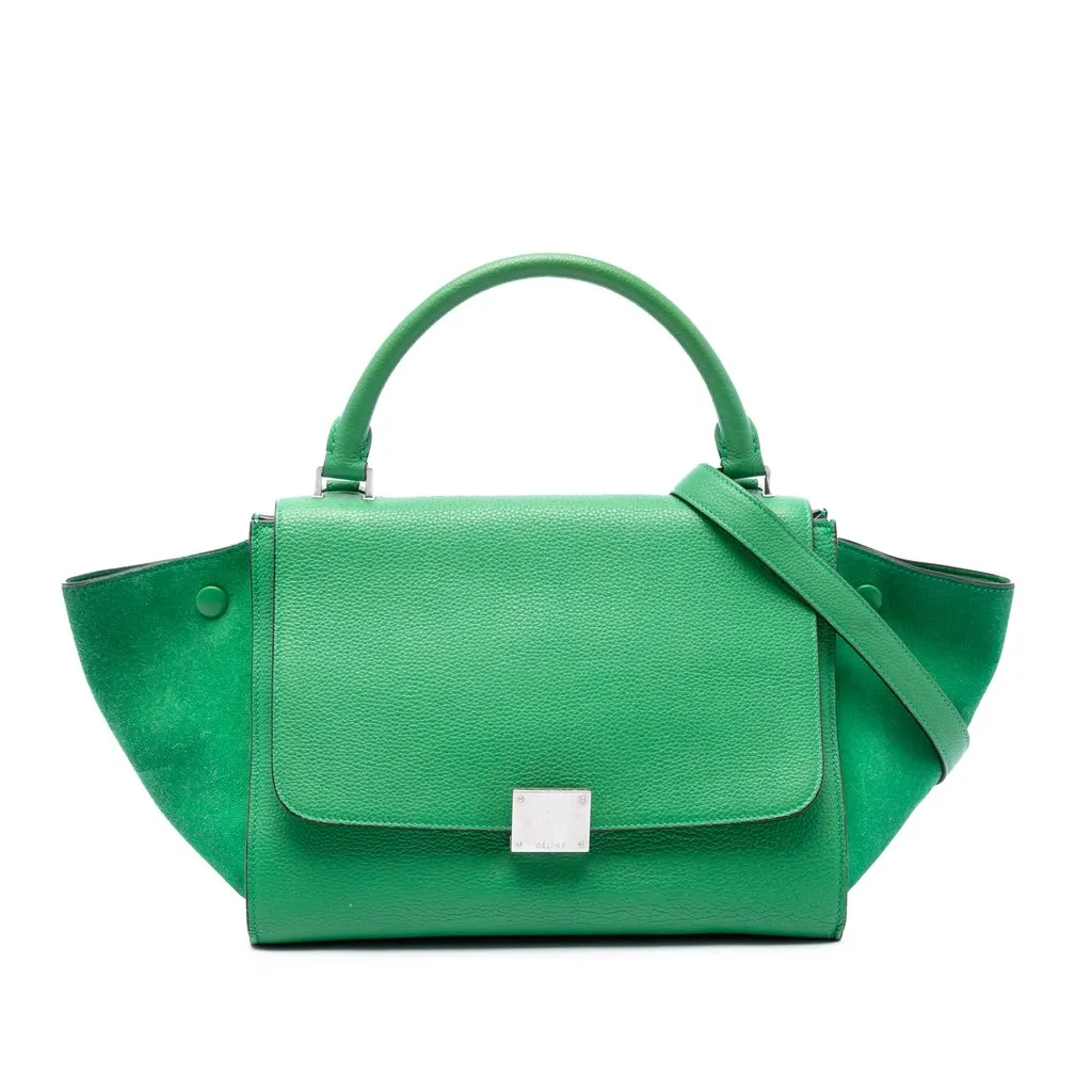 Celine Small Leather Trapeze Satchel Green Leather Good - Front View