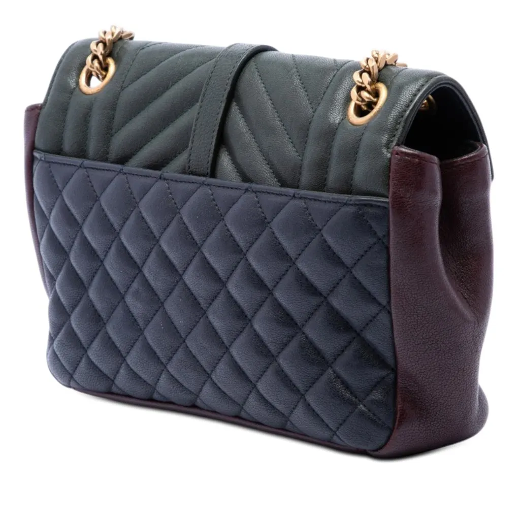 Saint Laurent Medium Triquilt Tricolor Sheepskin Monogram College Bag Green Leather Very good - Back View