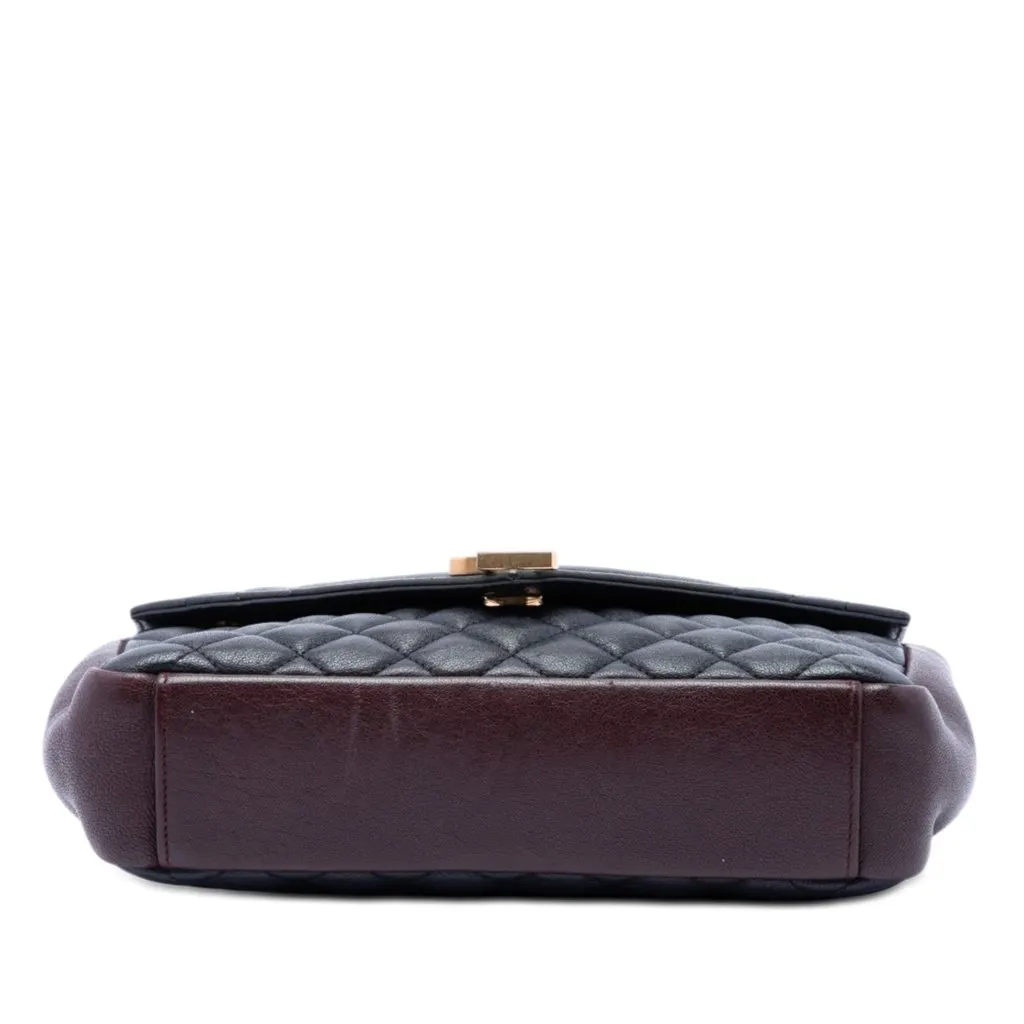 Saint Laurent Medium Triquilt Tricolor Sheepskin Monogram College Bag Green Leather Very good - Inside View