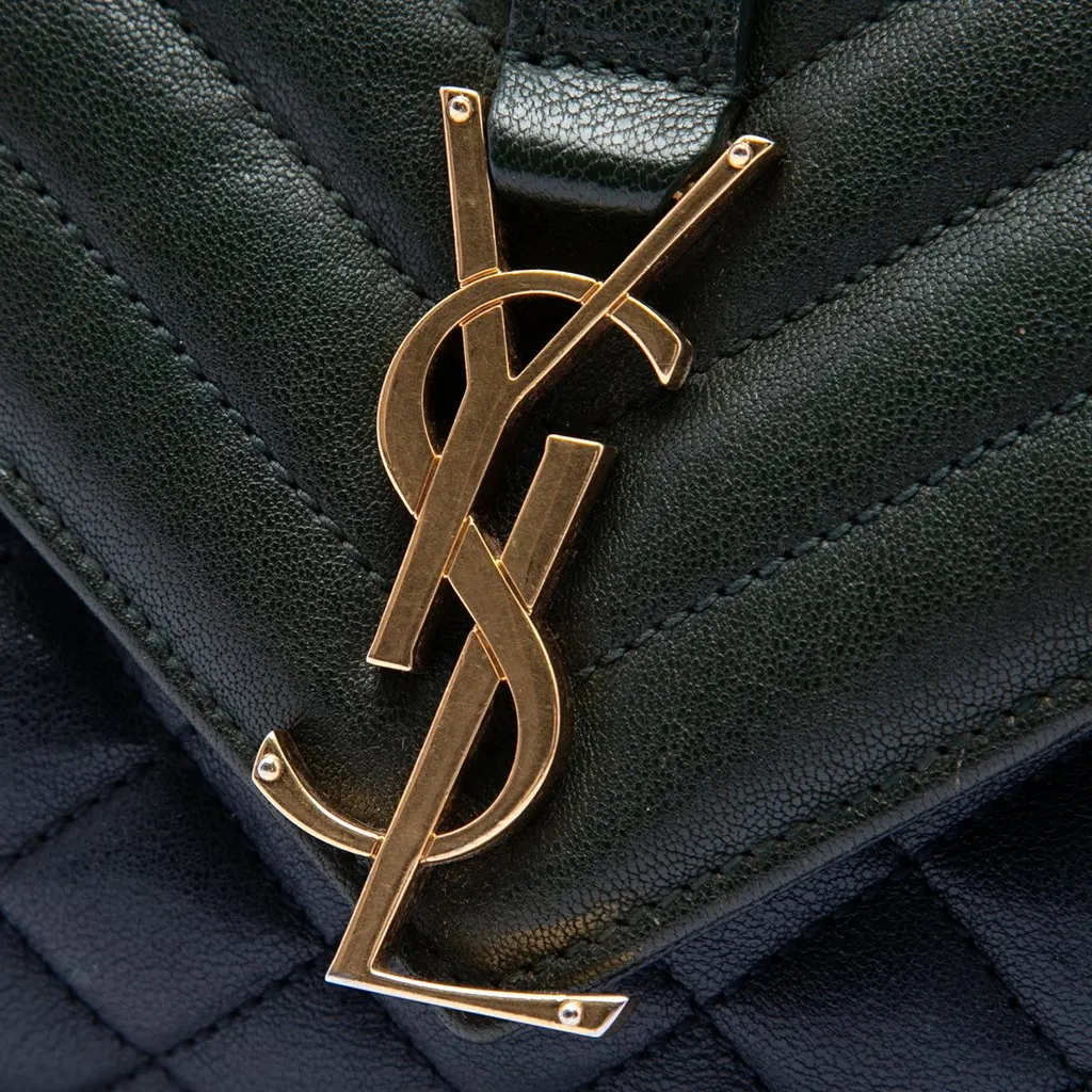 Saint Laurent Medium Triquilt Tricolor Sheepskin Monogram College Bag Green Leather Very good - Box View