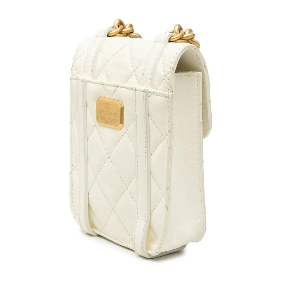 Chanel Mini Aged Calfskin City School Flap White Leather Very good - Back View