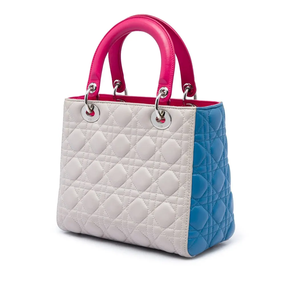 Dior Medium Tricolor Lambskin Cannage Lady Dior Brown Leather Very good - Back View