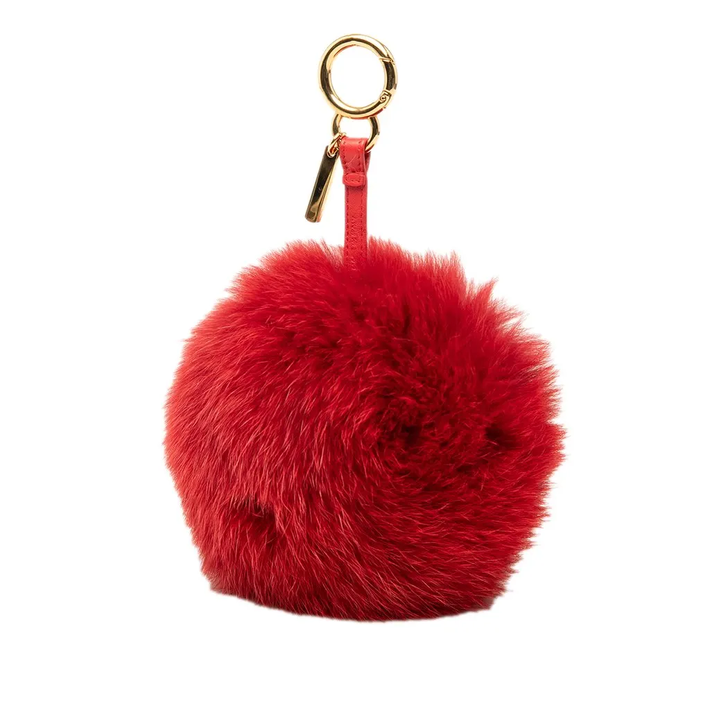 Fendi Nappa Shiny Fox Fur Heart Pom Pom Bag Charm Red Fur Good - Back View